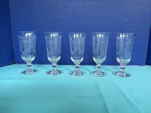 5 Vintage Heisey Orchid 5-3/8" Etched Crystal Juice Glasses #5025 stem - Picture 1 of 3