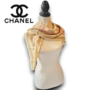 Chanel EXKLUSIVES DESIGN Beige & Rosa Blumen Groß 34" Seidentuch Vintage Y2K EUC - Bild 1 von 10