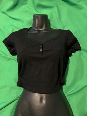 Top corto de manga corta Ambiance negro talla L Foto 1 de 4