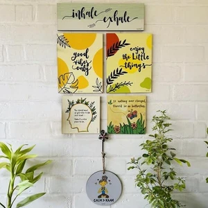 7 Piece "Feel Good" Themed Wooden Wall Decoration Set - Includes 5 Planks (wi... - Picture 1 of 1
