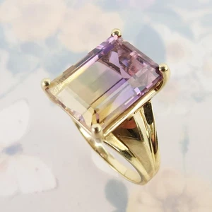 Vintage bunter 6,7 Karat großer Ametrin 10k Gelbgold Ring Größe 7,5 - Bild 1 von 9