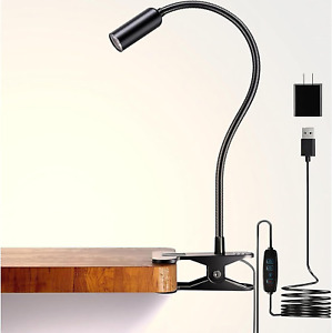   Metal LED Desk Lamp Clamp 10 Brightness Levels Gooseneck Eye Protection USB