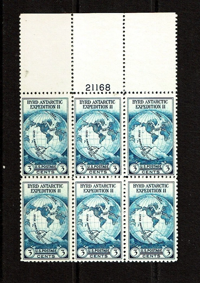 1933 U.S. COMMEM 3c Blue BYRD Expedition Plt#Blk of 6 Sc#733  M/NG - Image 1 of 1