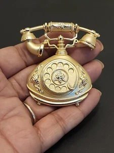 Broche de teléfono vintage pin teléfono flor rosa tono dorado sin probar - Imagen 1 de 14