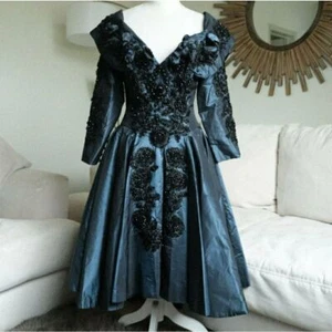 Vintage Eavis & Brown London Indigo Blue Beaded Designer Evening Gown - Picture 1 of 13