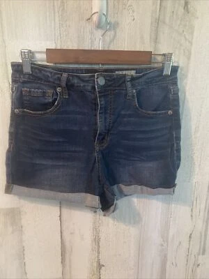 AEROPOSTALE Womens Size 10 High Waisted Shorty DRK Denim Blue Jean Cuffed Shorts - Image 1 of 4