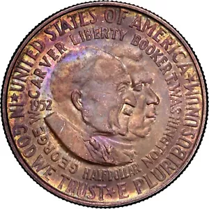 1952 50C Washington-Carver Silver Commemorative Half Dollar Rainbow Toned UNC - Picture 1 of 3