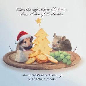 PACK OF 5 CHARITY CHRISTMAS CARDS ~ Cheeky Cheese Board Mice ~ 15cm ~ See Desc - Picture 1 of 3