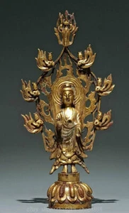 Rara statua Buddha Shakyamuni Amitabha 9" antica cinese bronzo viola oro - Foto 1 di 9