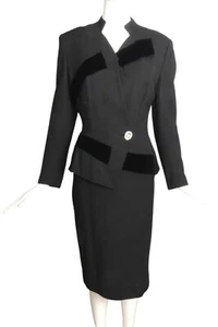 LILLI ANN- 1950s Black Wool & Velvet Skirt Suit, Size 4 - Picture 1 of 6