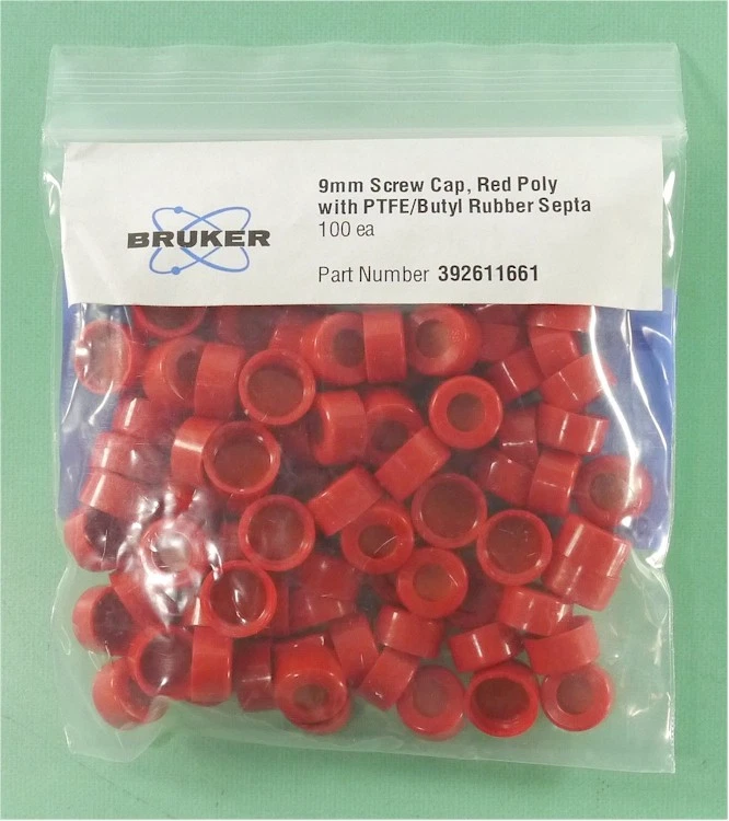 NEW Agilent 392611661 9mm Vial Screw Caps, Red Polypropylene,PTFE.Butyl Septa - Image 1 of 1