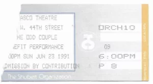 ODD COUPLE BROADWAY SHOW TICKET RARE BENEFIT PERFORMANCE RANDALL KLUGMAN SHEEN - Picture 1 of 2
