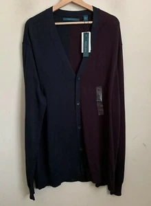 Perry Ellis Mens Cardigan Sweater Navy Blue/Sapphire V-Neck Buttons Size XLT NEW - Picture 1 of 10