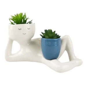 Lazy Guy Planter Resin Lazy Little Character Flowerpot with Drainage Hole(Blue) - Picture 1 of 7