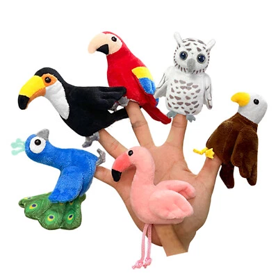 JUST QUNSEEN 6 PCS Bird Finger Puppet Toys For Kids Cute Mini Animal Plush Interactive Toys