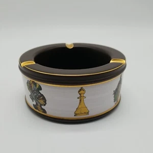 Florentine Handmade in Italy Ashtray Chess Pattern Brown Gold - Picture 1 of 12
