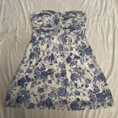 Город треугольники платье без бретелек синий белый хлопок цветочный - размер 9 (0100-0037) - Изображение 1 из 4