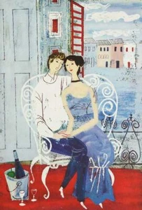 MATTED Vintage PROVENSEN Lithographic Print Chagall Era - Young Couple Courting - Bild 1 von 1