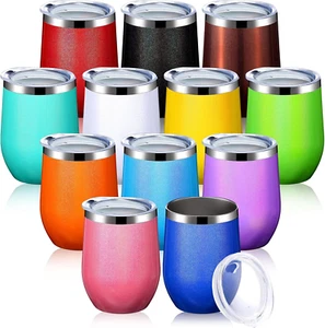 12 Pack 12 Oz Stainless Steel Wine Tumblers with Lid Double Wall Vacuum Insulate - Picture 1 of 7