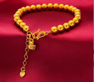 Girl's lucky pearl 24K Thai Baht Yellow GP Bracelet Jewelry 6.5" - Picture 1 of 4