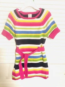 Gymboree Girls 5/6 Belted Knit Sweater Dress Striped Short Sleeve Colorful - Picture 1 of 7