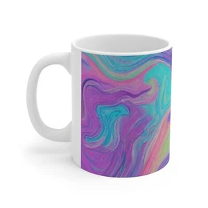11 Unzen Pastell verwirbelte Farbe Design Blau Lila Keramik Kaffee Tee Becher - Bild 1 von 5