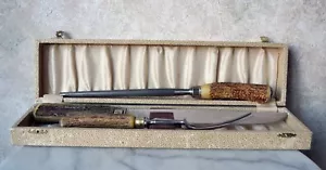 Vintage LODGE CARVING SET Genuine STAG HORN HANDLES SHEFFIELD - Foto 1 di 8