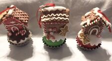 Kurt Adler Christmas Gingerbread House Cupcake Ornaments Set Of 3 New