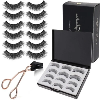 MARKENLOS 12 Stück 3D Magnet Wimpern Set Magnetische Künstliche Wimpern Mit 6-Magneten NEU