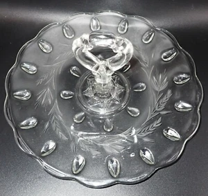 Indiana Glass Teardrop 11" Handled Tidbit Tray with Wabash Cutting Etch - Picture 1 of 3