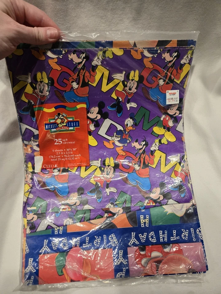 Cleo Vintage Disney's 1996 Mickey's Stuff for Kids Gift Wrap Wrapping Paper  - Image 1 of 2