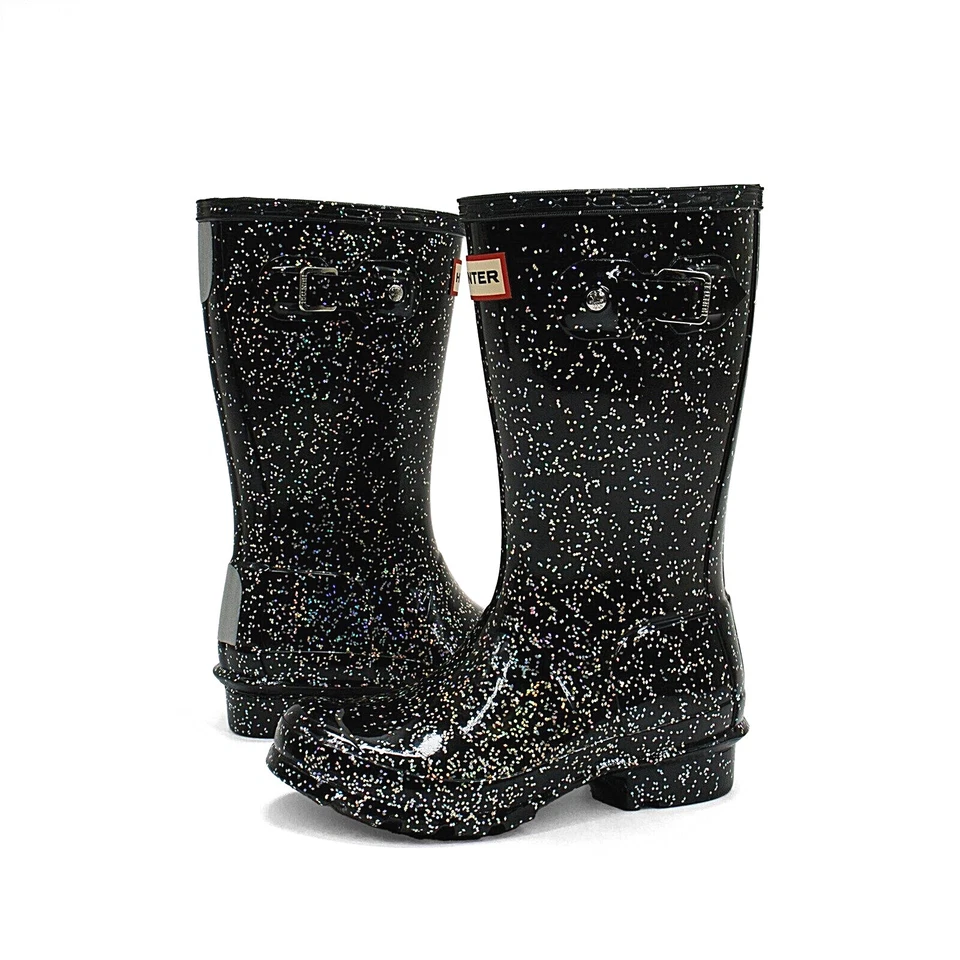 Girls Hunter Original Giant Glitter Rain Boots - Black Glitter