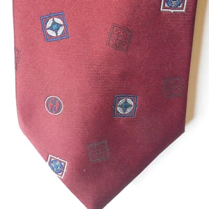 Vintage Halston tie, burgundy with geometric accents in blue Made in USA - Picture 1 of 3