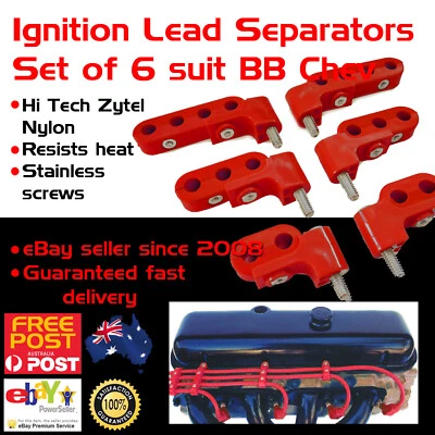 Big Block Chev Red Ignition Lead Separators Brackets Mounts Stainless Screws - Image 1 of 4