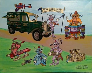 Aufgespannter 16"x 20" ROBOTER "Gun Show"; ACRYL AUF LEINWAND vom Künstler Guy Foster - Bild 1 von 1