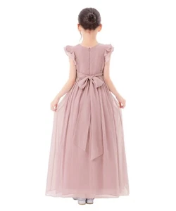 A-Line Scoop Neck Girls Dresses Chiffon Pleated Dress A-Line Flower Girl Dresses - Picture 1 of 43