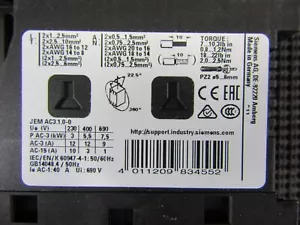 Siemens 3RT2024-1NF30 Contattore 3P 12 Ampere 1NO 1NC - Foto 1 di 8