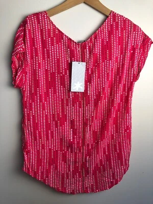 SPLENDID Women Size 14 Pink Polka Dot Trendy Shirt Top Back Cut Out MSRP $48 NEW - Image 1 of 4
