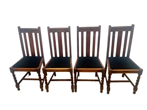 Antique Chairs set of four Barley Twist Legs Solid Oak set of Four Black Canvas - Picture 1 of 10