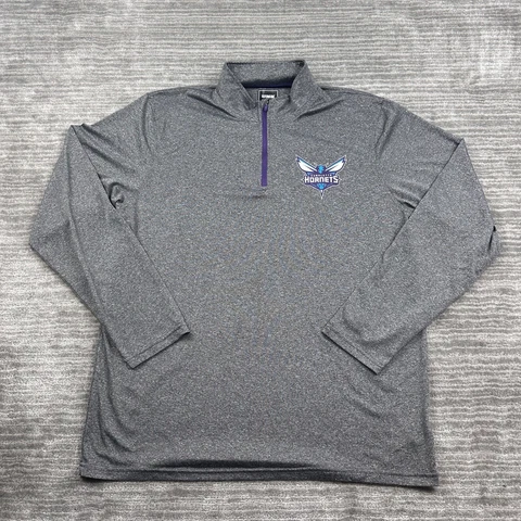 Charlotte Hornets Sweater Mens Large Gray Quarter Zip NBA Basketball Adult Cover