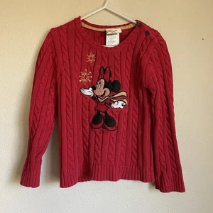 DISNEY STORE MÄDCHEN MINNIE MOUSE PULLOVER ZOPFMUSTER WEIHNACHTEN URLAUB Größe S 5/6 - Bild 1 von 5