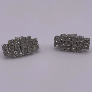 Vintage Rhinestone Shoe Clips Art Deco Silver Tone 0.5” x 1” - Picture 1 of 6