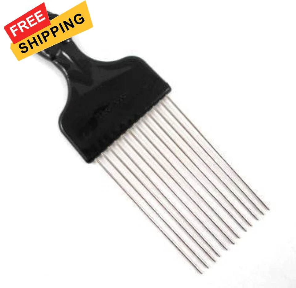 Afro Pick con puño negro - peine de pelo afroamericano de metal 1 unidad (paquete de 1)  Foto 1 de 2