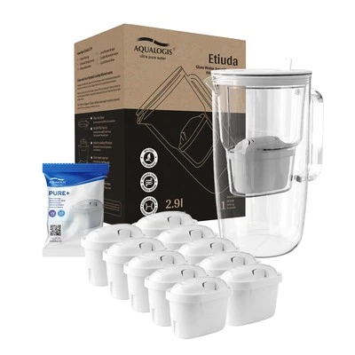 FILTER Set - Aqualogis Etiuda Glaskanne weiß 2,9 l mit 10 Pure+