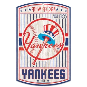 NEW YORK YANKEES, 11" X 17" CLÁSICO ASPECTO RETRO LETRERO DE MADERA DURA DE WINCRAFT - Imagen 1 de 1