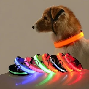 Correa y collar LED para perros de nailon de seguridad nocturna que brilla en la oscuridad arnés para mascotas - Imagen 1 de 20