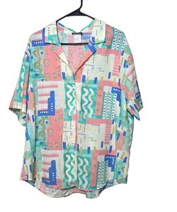 Camisa De Colección BonWorth Grande Abotonada Manga Corta Geométrica Retro Artística Cuello - Imagen 1 de 9