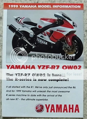 YAMAHA 1999 MODEL INFORMATION Motorcycle Sales Brochure YZF-R7 0W02  FZS600 ++ - Image 1 of 4