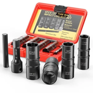 Juego de 6 PIEZAS Tuercas de Impacto, Unidad de 1/2" 8 en 4 Diseño de Enchufe Abatible Métrico 1... - Imagen 1 de 8