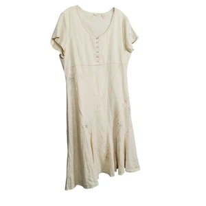 J Jill Size LP L Petite Dress Midi Flowing Flared Linen Embroidered Beach Summer - Picture 1 of 14